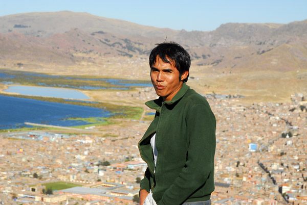 Marcos on Cerro Asogini with Lake Titcaca, Puno