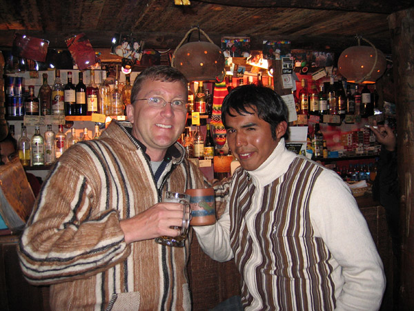 Me in my new sweater and Marcos, Kamizaraky Rock Pub, Puno