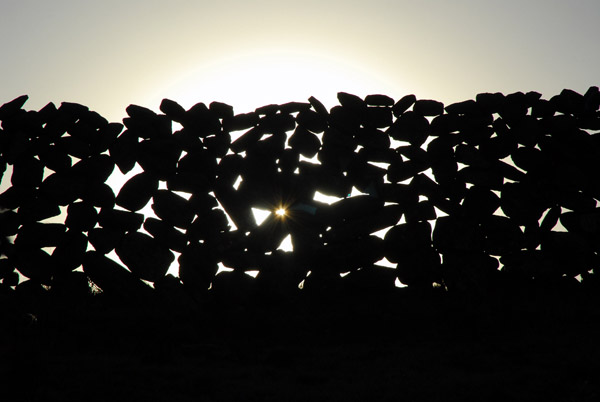 Late afternoon sun behind a dry stone wall, Sillustani