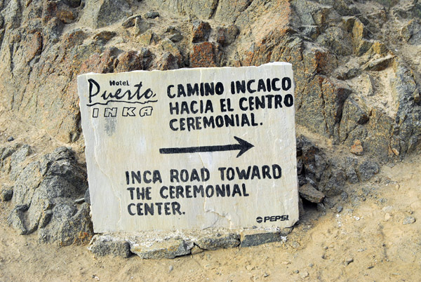 Signpost for the Inca Road, Puerto Inca