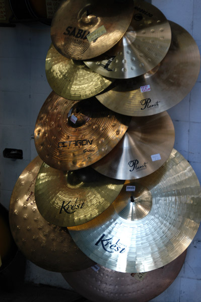 Cymbals in a So Paulo music shop