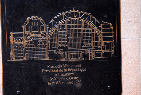 Plaque commemorating the inauguration of the Musée d'Orsay in 1986