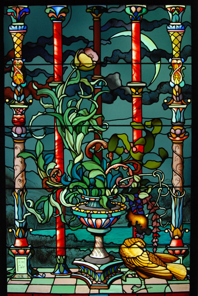 Stained glass window (vitrail) La Nuit by Henry Coulier, ca 1893
