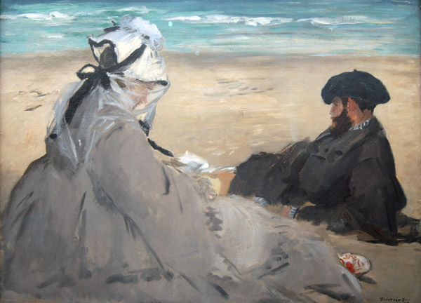 Sur la plage (Manet's wife and brother) by Edouard Manet, 1873