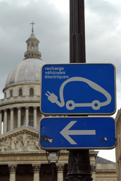 Electric vehicle recharging point, Quartier Latin, Paris