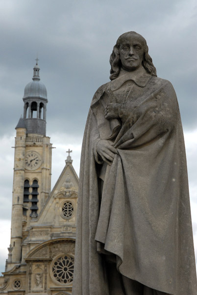 Statue of P. Corneille (1606-1684) in front of l'glise Saint-tienne-du-Mont