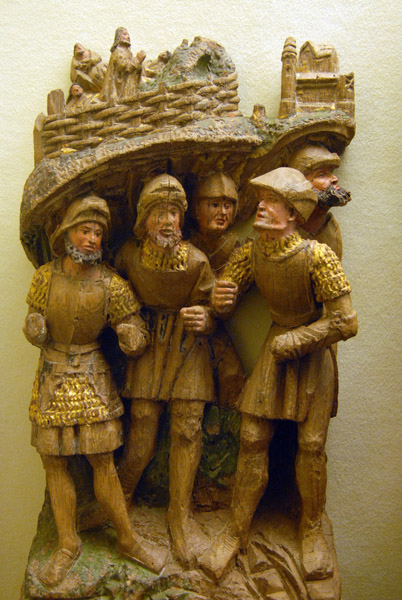 Five soldiers from a wooden Passion scene, ca 1500