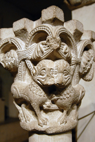 Capital with facing lions, 12th C.