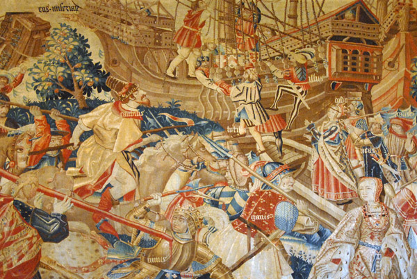 Tapestry Battle and Embarkation Flemish, 16th C.