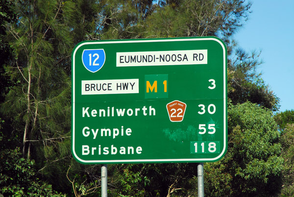 Road sign on the Eumundi-Noosa Road back headed to Brisbane