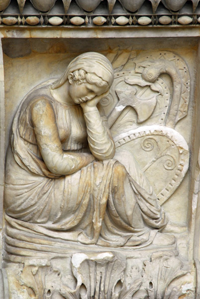 Bas relief statue of a female, perhaps lamenting the loss of her man to war, from the Temple of Hadrian