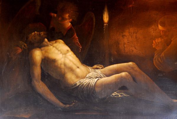 St. Francis adoring the dead body of Christ by Paolo Piazza, 1614, Sala di Trionfi