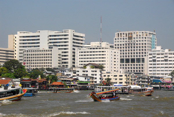 Busy Riverfront  at Wang Lang with Siriraj Hospital, Bangkok-Thonburi