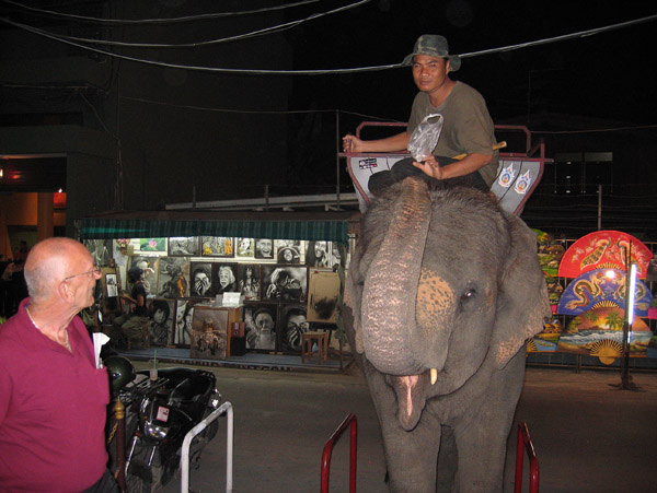Dad meets elephant at the Chiang Mai night market
