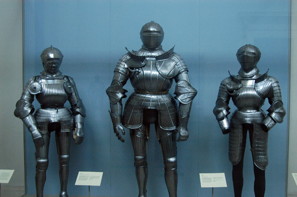Three suits of platemail armor