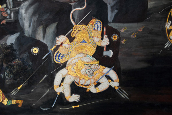 Detail of Hanuman, Ramakien mural, Wat Phra Keo