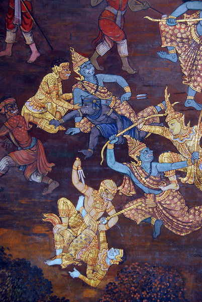 Battle scene, Ramakien mural, Wat Phra Keo
