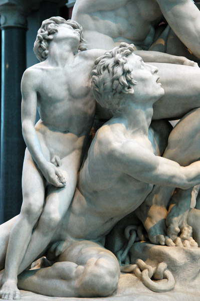 As the imprisoned Ugolino starves, his sons offer their bodies for his sustenance