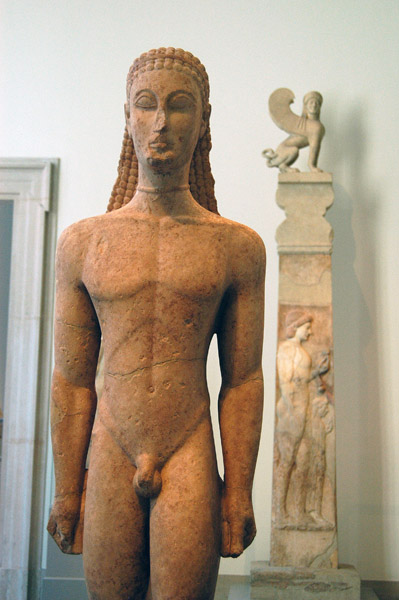 Marble statue of a kouros (youth) Greek (Attic, Archaic) ca. 590580 B.C.