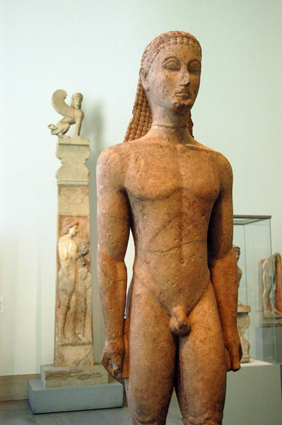 Marble statue of a kouros (youth) Greek (Attic, Archaic) ca. 590580 B.C.