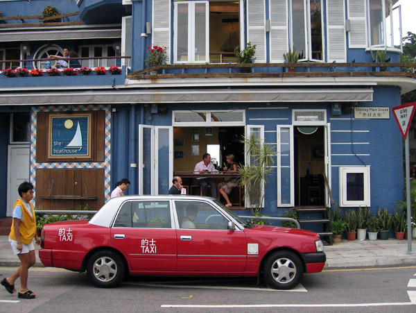 The Boathouse, Stanley Main Street, with a Hong Kong Taxi