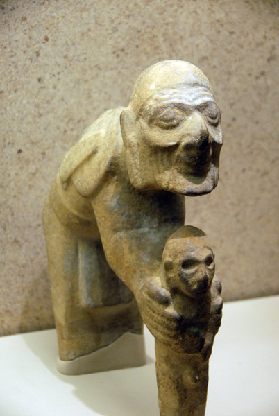 Limestone figure of an old man and boy, Huaxtec, AD900-1450
