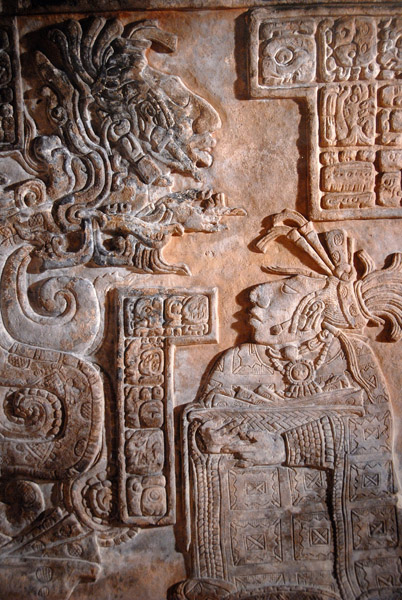 Lintel 15 from Yaxchilan recording Lord Bird Jaguar's enactment of a bloodletting ritual, Maya AD770
