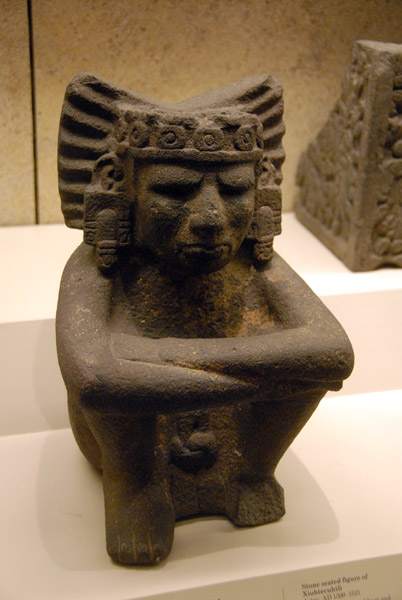 Seated stone figure of Xiuhtecuhtli, Aztec 1300-1521