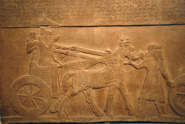 The capture of Astartu (Jordan) and the king in his chariot, Assyrian ca 730 BC from Nimrud