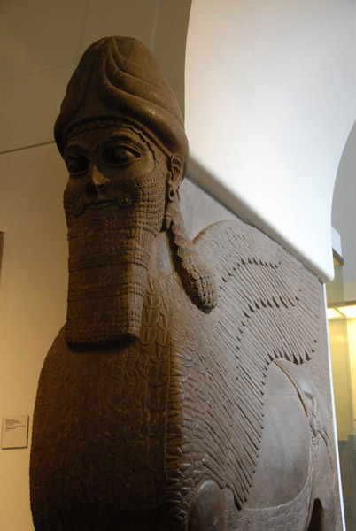 Human-headed winged lion, Assyrian ca 860 BC, from Nimrud in modern Iraq 30 km SE of Mosul