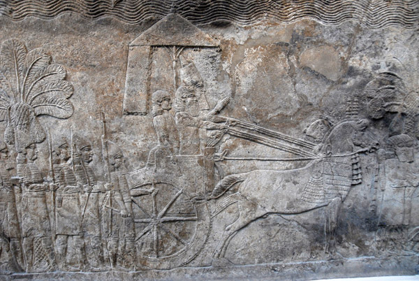 Assyrian king in his chariot watches as prisioners are brought in, Assyrian ca 640 BC, Nineveh (Northern Iraq)