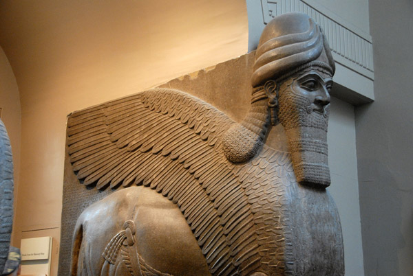 Winged human-headed lion, Assyrian ca 860 BC from Nimrud (northwest palace)
