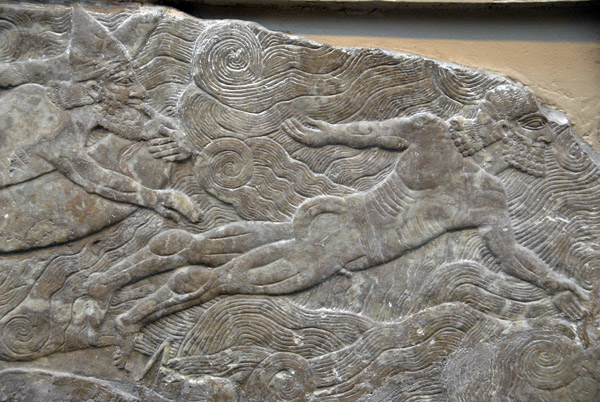 Naked soldier swimming across a river, Assyrian ca 860 BC, Nimrud (northwest palace) in modern Iraq