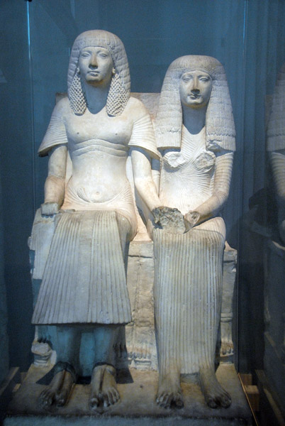 Unfinished limestone dyad of man and wife, 18th Dynasty, ca 1350 BC