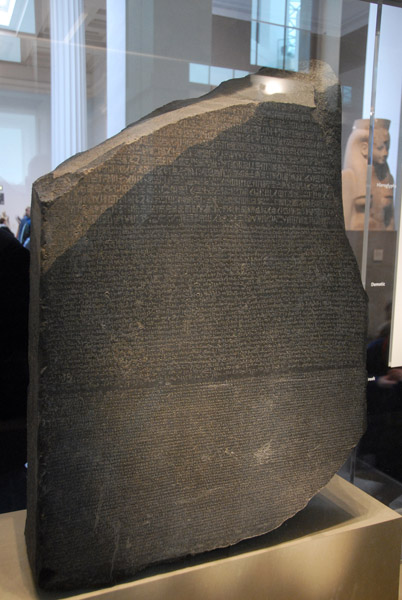 The Rosetta Stone, discovered in 1799 by the French near Alexandria