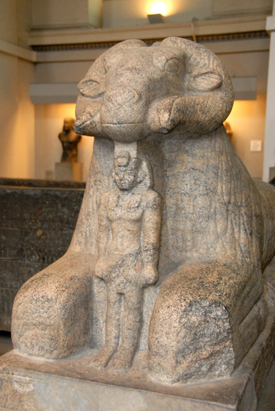 Granite ram of Amun with King Taharqa, 25th Dynasty (690-664 BC) from Kawa in Nubia