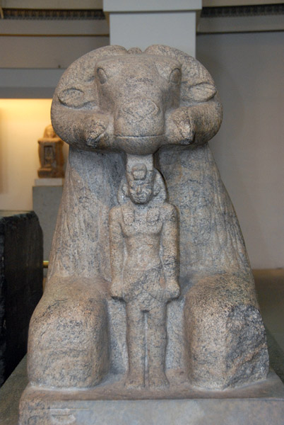 This statue symbolizes the god Amun's protection of King Taharqa
