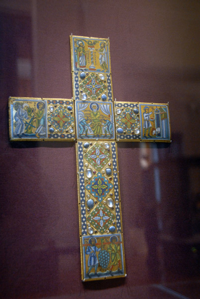 Altar cross with enameled panels telling the Old Testament story predicting the crucifixion of Christ, ca 1160
