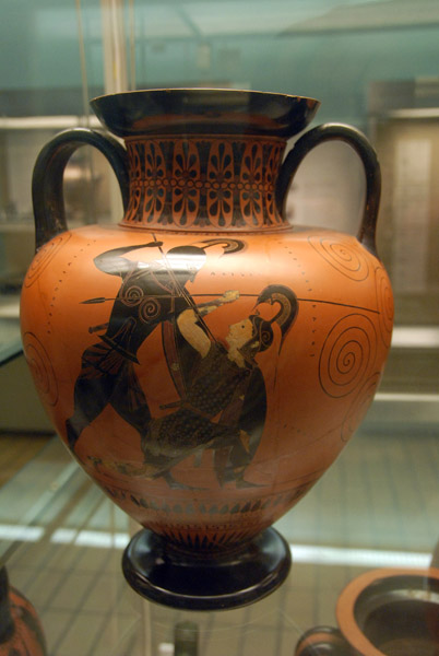 Black-figured amphora (jar) with Achilles and Penthesileia, Athens ca 540 BC, attributed to Exekias