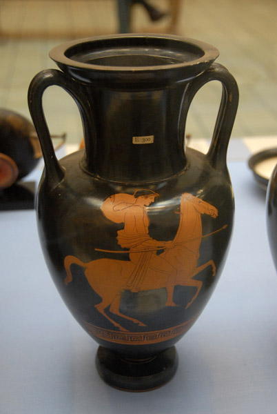 Amphora (wine-jar) with a youth riding a horse, Athens ca 450 BC