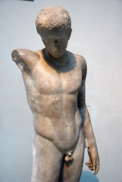 Marble statue of a victorious athlete, 1st C. AD Roman copy of 440 BC Greek original