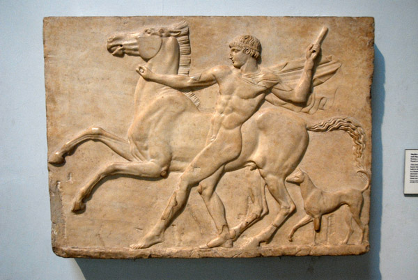 Marble relief of a youth with his horse and dog from Hadrians Villa, Tivoli, ca 125 AD