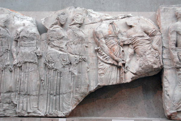 Girls on the left of a series of 10 men, Parthenon East Frieze III figures 15-19