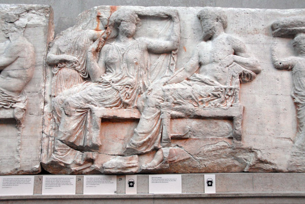 Parthenon East Frieze V - Hera (figure 28) seated next to Zeus (figure 29) which used to be over the main door of the Parthenon