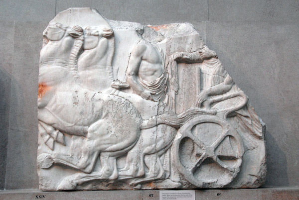 Parthenon North Frieze XXIV figure 66 - a marshal directing chariot traffic in procession