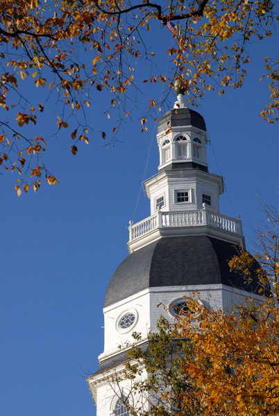 Maryland State House with fall foliage, Annapolis