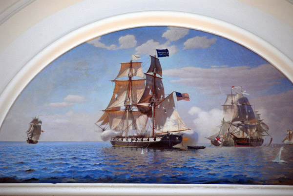 Commodore Perry on board the USS Niagara engages the British on Lake Erie during the War of 1812