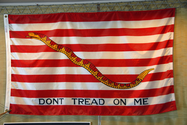 The first U.S. Navy jack Don't Tread On Me again in use since 9/11/2002