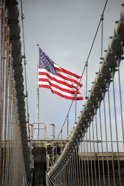 American flag on the Brooklyn Bridge