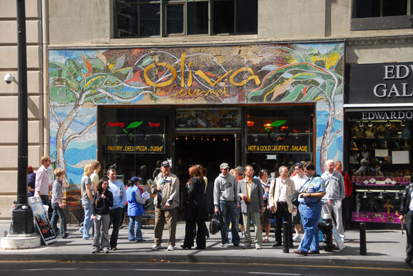 Mosaic frontof Olivia Gourmet, 225 Broadway, Manhattan